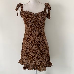 Cheetah Print Smocked Adjustable Tie Dress